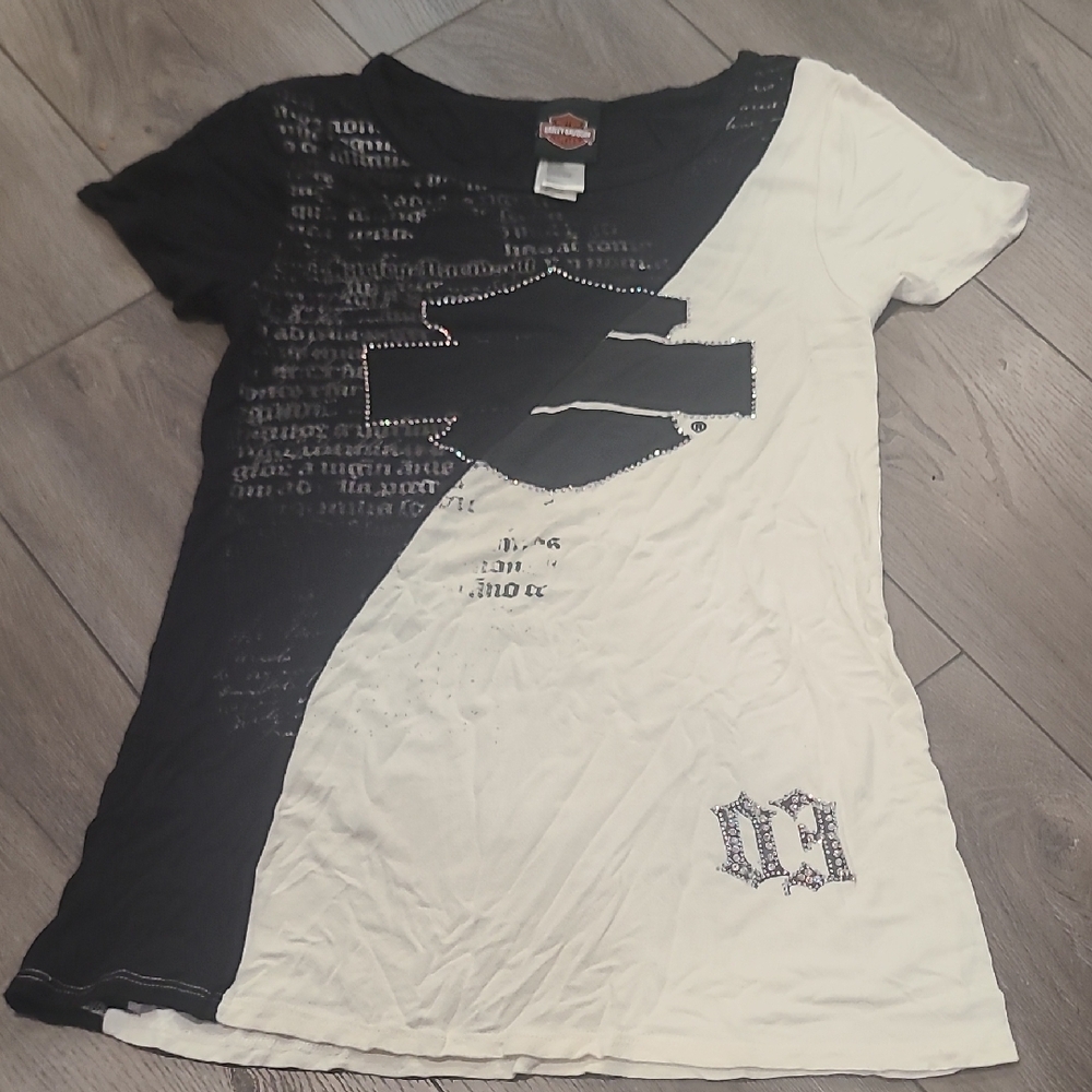 Harley-Davidson Black and White Diagonal Graphic Tee